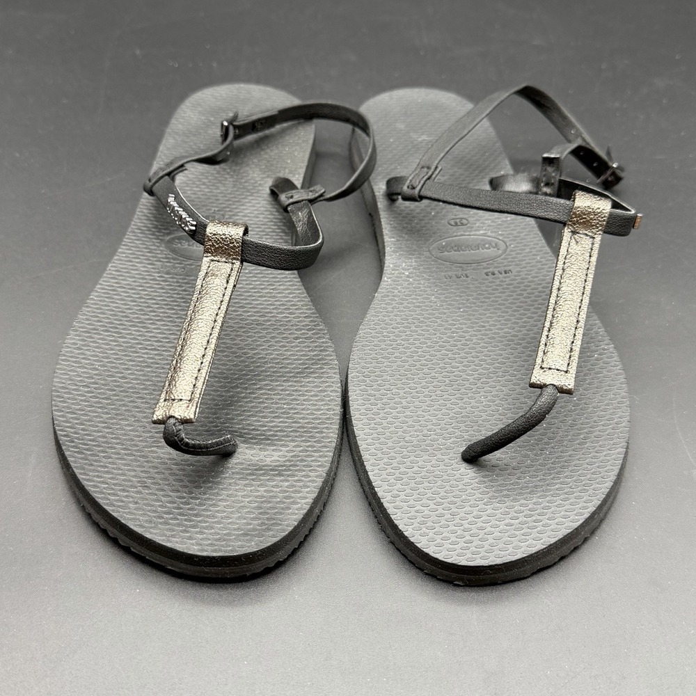 Havaianas Black Glitter Strappy Buckle Sz‎ 9.5 Sandals Rubber Upper Women's 39